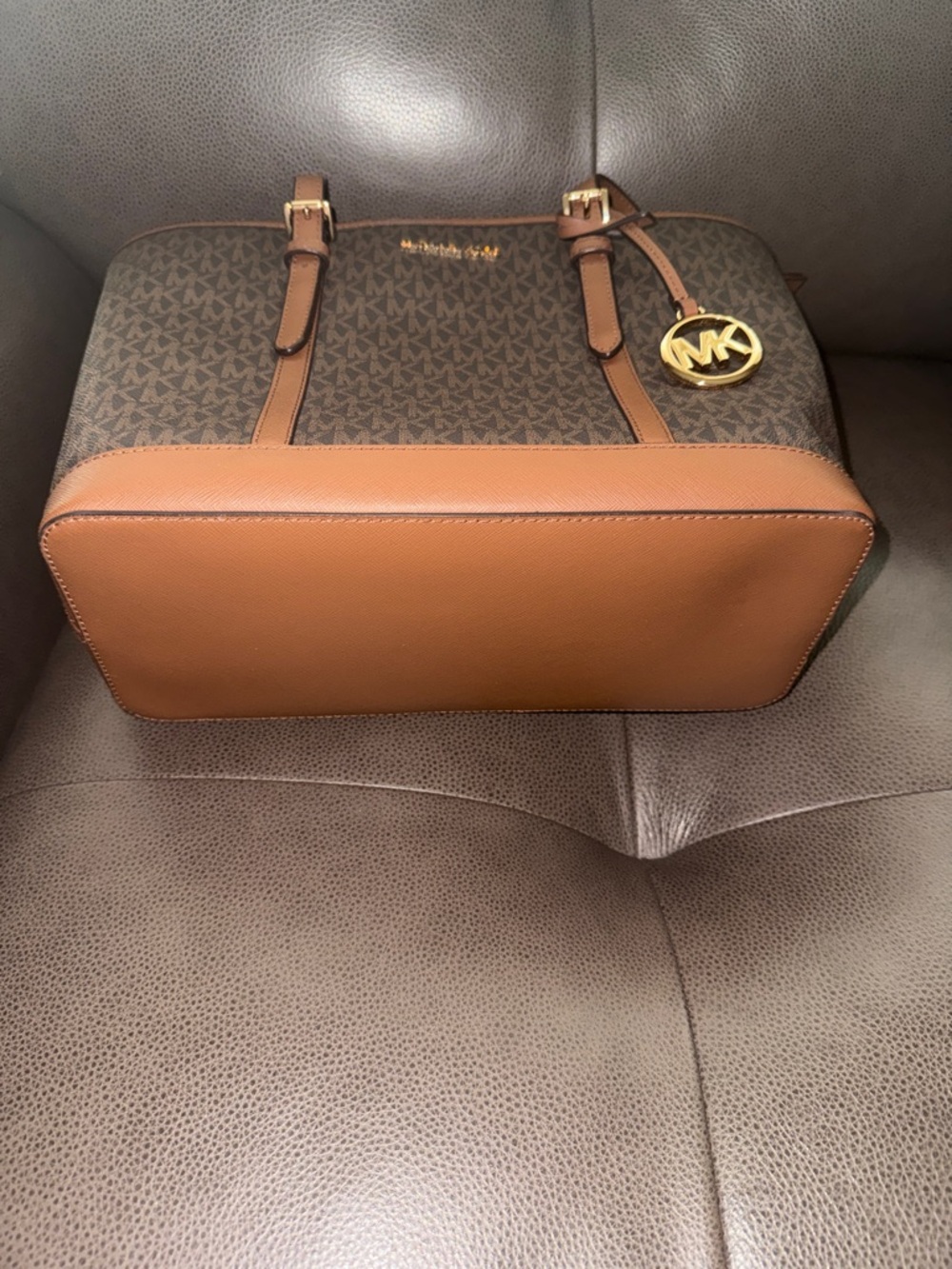 Michael Kors Brown Logo-Print Tote with Tan Leather Trim - Picture 11 of 11